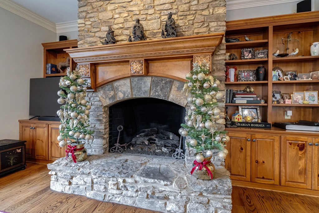 Stone fireplace in keeping room
